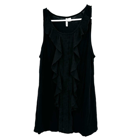 Elle size small black tank top sleeveless blouse ruffle detail down front center - Picture 1 of 5